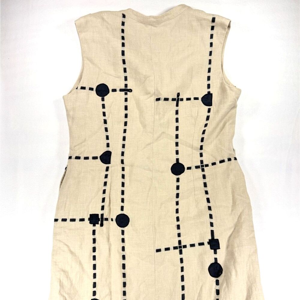 J Song Tan Linen Sleeveless Maxi Dress with Black Embroidery and Pockets, 12 - Picture 3 of 7